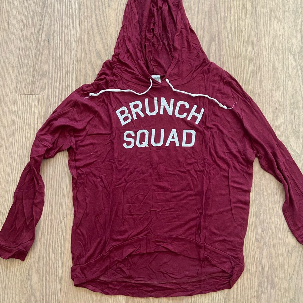 Brunch Squad Hoodie Women’s Size Small Rayon/Spandex - Dark Red White Letters